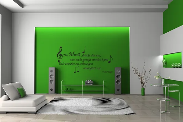 Wandtattoo 'Die Musik' – Zitat von Victor Hugo - White - Glänzend - 1,0m x 0,48m