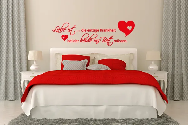 Wandtattoo-Spruch: Liebe ist ... die einzige Krankheit bei der beide ins Bett müssen. - Black - Glänzend - 1,0m x 0,32m