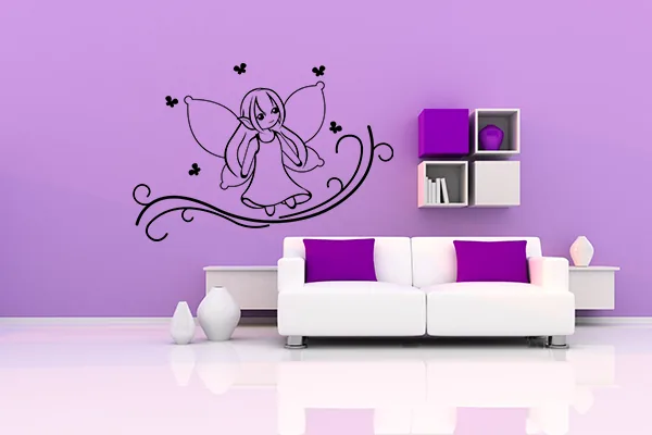 Wandtattoo Kleine Fee - Black - Glänzend - 0,75m x 0,52m