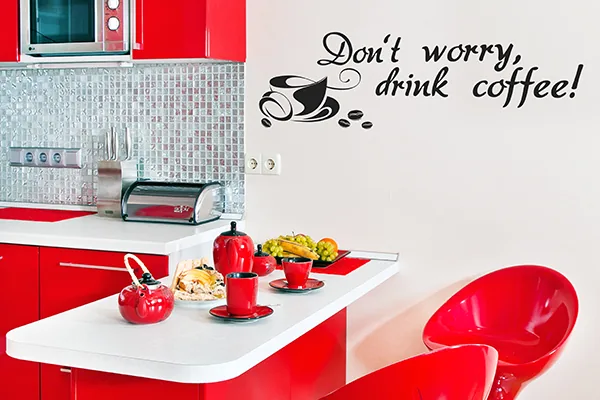 Wandtattoo Don't worry, drink coffee - Black - Glänzend - 1,0m x 0,37m