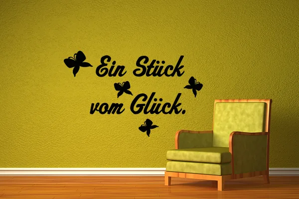 Wandtattoo 'Ein Stück vom Glück' - Sprüche Wanddeko - Black - Glänzend - 0,75m x 0,47m
