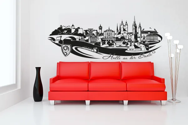 Skyline Halle Saale - 2014 Wandtattoo - Black - Glänzend - 1,50m x 0,57m