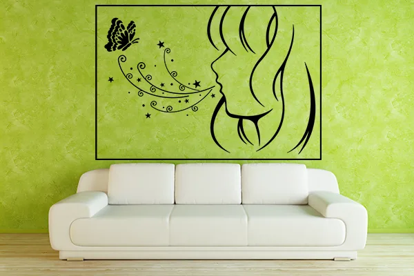 Girl with butterfly Wandtattoo - Black - Glänzend - 0,75m x 0,52m