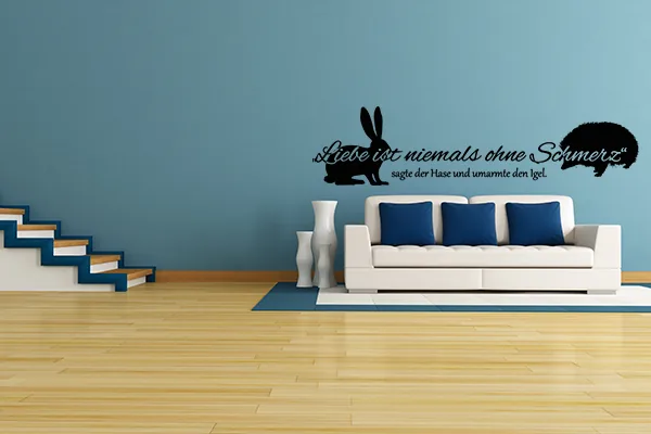 Wandtattoo 'Liebe ist niemals ohne Schmerz' – Hase und Igel Motiv - Black - Glänzend - 1,0m x 0,25m